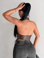 Top halter de patchwork de cuero - Imagen 2